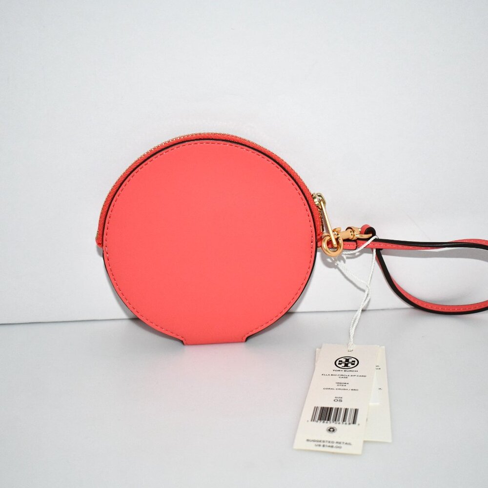 Tory Burch Ella Zip Bio Vegan Leather Card Holder in Coral Crush #159084 NWT - Picture 4 of 5